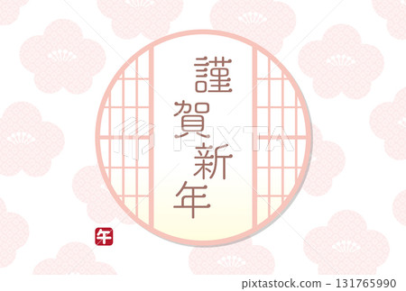Japanese-style frame, Mizuhiki and plum New Year's card material 131765990