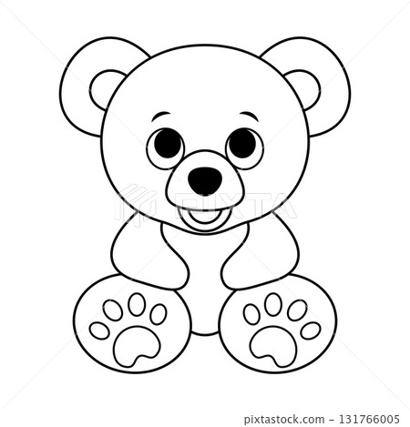 Cute Cartoon Teddy Bear with a happy smile Vector Illustration. Perfect for coloring pages, childrens designs, nursery decor, stickers or educational materials. 131766005