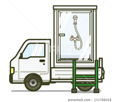 Illustration of a light truck from the side (vehicle equipped with a simple shower) 131766028