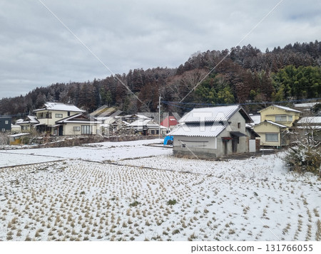 View of landscape Yufuin village in the winter after snow fall 131766055