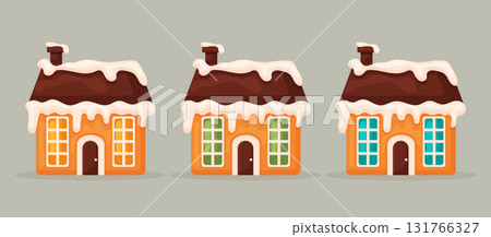 Cozy gingerbread cottage covered with snow flat design. 131766327