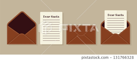 Dear Santa letter and brown envelope flat Christmas illustration. Dear Santa letter and brown envelope flat Christmas illustration. 131766328