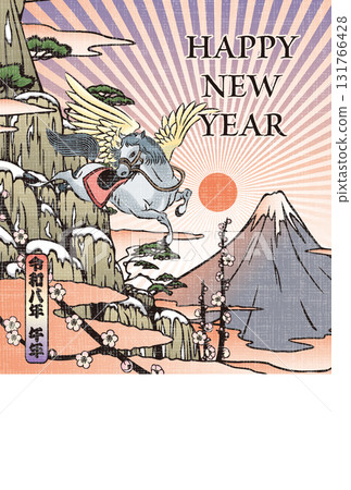 2026 New Year's card template "Ukiyo-e style design" Happy New Year pattern with space for handwriting 2026 New Year's card template "Ukiyo-e style design" Happy New Year pattern with space for handwriting 131766428