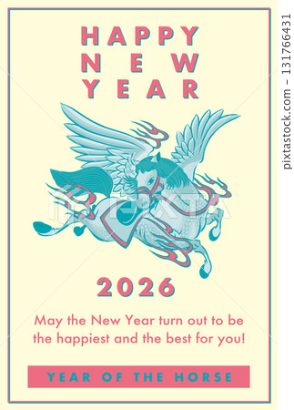 2026 New Year's Card Template "Two-Color Art" Happy New Year English Annotation Pattern 131766431