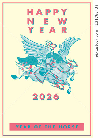 2026新年賀卡模板「雙色藝術」新年快樂圖案，附手寫空間 131766433