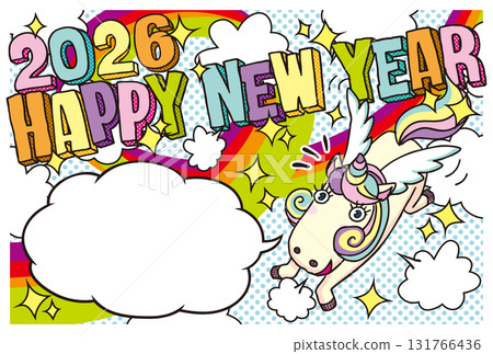 2026年新年賀卡模板「POP設計」新年快樂圖案，附手寫空間 131766436