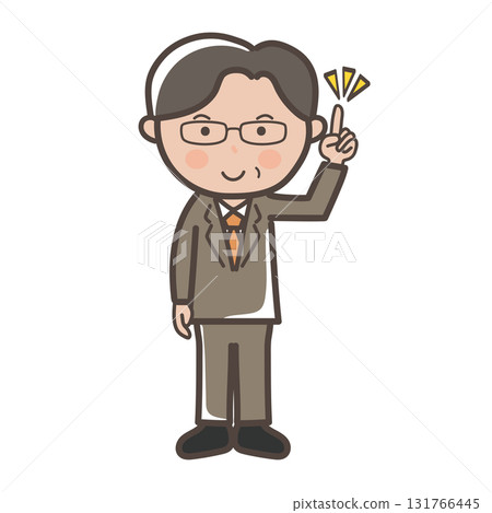 一位戴著眼鏡的中年男性商人的全身插圖，解釋要點 131766445