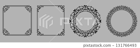 Set of decorative frames Elegant vector element for design in Eastern style, place for text. Floral black and gray borders. Lace illustration for invitations and greeting cards Set of decorative frames Elegant vector element for design in Eastern style, place for text. Floral black and gray borders. Lace illustration for invitations and greeting cards 131766493