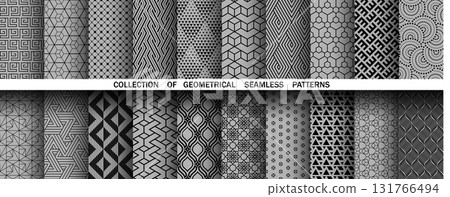 Geometric set of seamless black and gray patterns. Simple vector graphics Geometric set of seamless black and gray patterns. Simple vector graphics 131766494