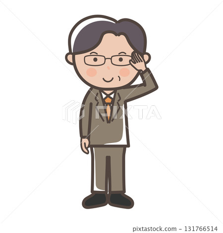 一位戴著眼鏡的中年男性商人的全身插圖,擺出理解的姿勢 一位戴著眼鏡的中年男性商人的全身插圖,擺出理解的姿勢 131766514