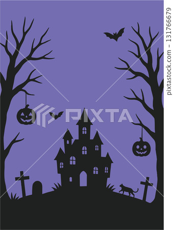 Halloween background with haunted house and dead tree 131766679