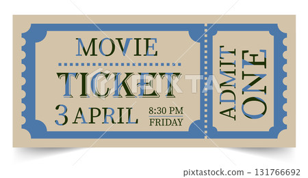 Movie ticket vector template. Perforated paper admit one ticket for night show, cinema, party or any other event 131766692