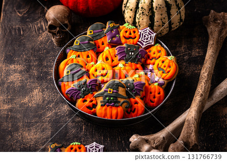 Halloween cookies in shape of pumpkin 131766739