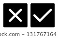 tick and x in square, OK check mark and X cross icon symbol, black and white 131767164