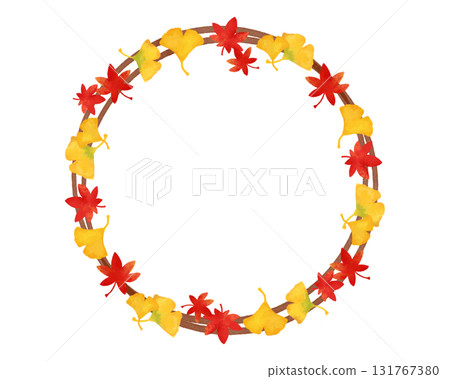 Watercolor frame of autumn leaves and ginkgo trees | Perfect for autumn message cards, elegant Japanese designs, and poster designs 131767380