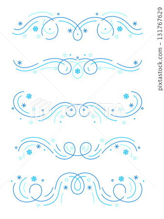 Winter linear dividers set. Holiday filigree borders with snowflakes. Winter linear dividers set. Holiday filigree borders with snowflakes. 131767629