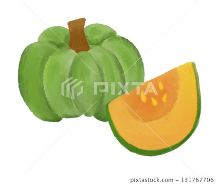 柔和的水彩南瓜插圖，適合秋季背景、食品設計和農業海報 131767706