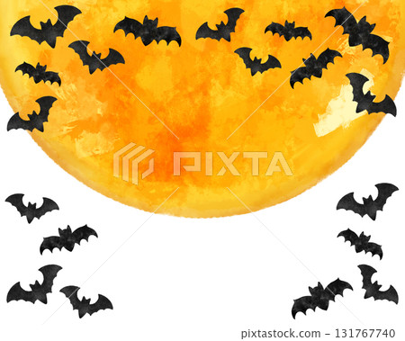 Fantastic full moon and bat watercolor frame material | Halloween card, poster, autumn night background design 131767740