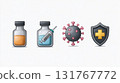 Vaccine Icons, Vial, Syringe, and Shield Protecting from Virus 131767772