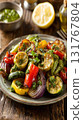 Photorealistic Dish of Roasted Vegetables with Pesto Sauce, Gourmet Food Photography 131767804