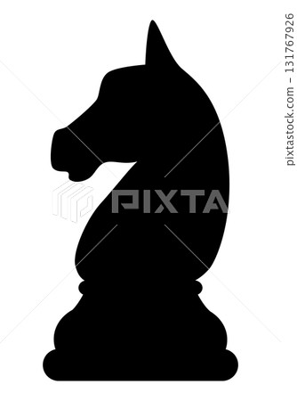 Chess piece knight, black and white silhouette illustration of chessman shape, isolated Chess piece knight, black and white silhouette illustration of chessman shape, isolated 131767926