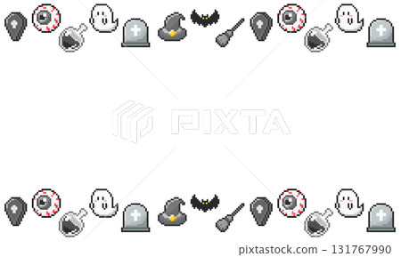 Pixel art Halloween frame material / Game-style monochrome Halloween background 131767990