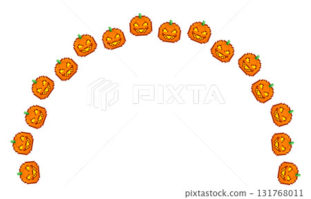 Pumpkin pixel art Halloween arch frame material / game-style Halloween background 131768011