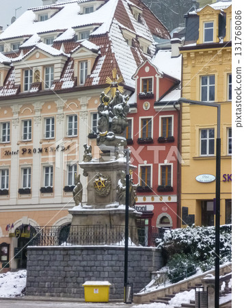City streets, Baroque buildings, and a colonnade in winter. Snow creates a special atmosphere in the spa town. City streets, Baroque buildings, and a colonnade in winter. Snow creates a special atmosphere in the spa town. 131768086
