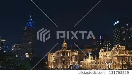 Shanghai, China Night view Union Building in Shanghai showcases classic architectural details at night 131768259