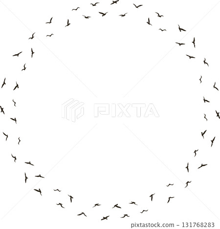 Silhouette of flying birds frame. Starling birds flock in the sky template. Frame with empty space for your text 131768283