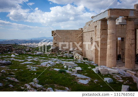 Parthenon temple on a sinset. Acropolis in Athens, Greece. The Parthenon is a temple on the Athenian Acropolis in Greece, dedicated to the goddess Athena. 131768502