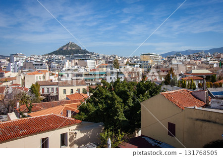 Panorama of Athens with rooftops and Acropolis hill in the background, Athens, Greece, Europe. 131768505