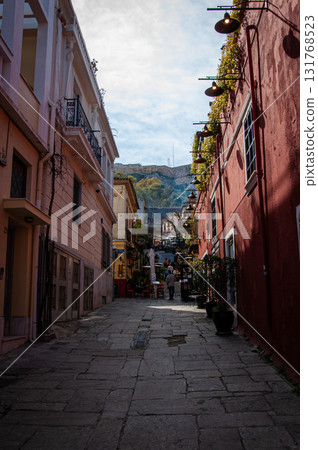 Plaka, Historical neighborhood in Athens, Greece. Residential Homes in a colorful street. 131768523