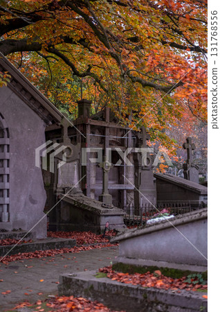 Ghent, Belgium - November 16 2024. Ancient cemetery tombs and grave stones on Campo Santo historical old graveyard in Sint-amandsberg municipality Ghent, Belgium - November 16 2024. Ancient cemetery tombs and grave stones on Campo Santo historical old graveyard in Sint-amandsberg municipality 131768556
