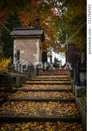 Ghent, Belgium - November 16 2024. Ancient cemetery tombs and grave stones on Campo Santo historical old graveyard in Sint-amandsberg municipality Ghent, Belgium - November 16 2024. Ancient cemetery tombs and grave stones on Campo Santo historical old graveyard in Sint-amandsberg municipality 131768562