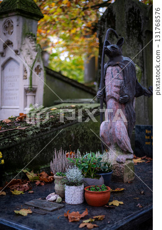 Ghent, Belgium - November 16 2024. Ancient cemetery tombs and grave stones on Campo Santo historical old graveyard in Sint-amandsberg municipality 131768576