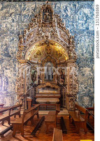 Faro, Portugal - Feb 16, 2025: Interior of Sao Pedro church, Igreja de Sao Pedro in Faro, Portugal. Faro, Portugal - Feb 16, 2025: Interior of Sao Pedro church, Igreja de Sao Pedro in Faro, Portugal. 131768869