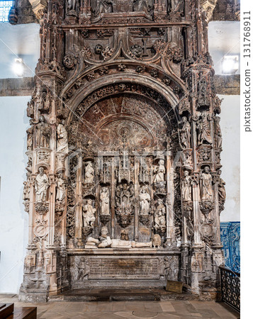 Coimbra , Portugal - Mar 15, 2025: Tombs of Santa Cruz Monastery at Coimbra, Contains tombs of the kings of Portugal Coimbra , Portugal - Mar 15, 2025: Tombs of Santa Cruz Monastery at Coimbra, Contains tombs of the kings of Portugal 131768911