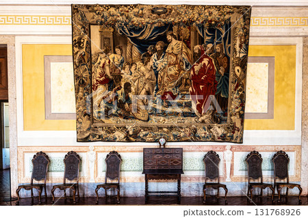 Mafra, Portugal - Apr 11, 2025: Interior of the Mafra National Palace at Mafra, Portugal. Mafra, Portugal - Apr 11, 2025: Interior of the Mafra National Palace at Mafra, Portugal. 131768926
