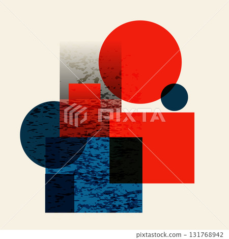 colorful puzzle pieces in red, Risograph poster design, Risograph effect geometric Abstract shapes, minimalist art print. vector flat blue, red graphic 131768942