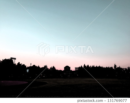 The grounds of Meiji Jingu Gaien and the Shotoku Memorial Picture Gallery. Silhouette. Illustrated style photo. 131769077