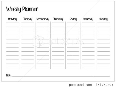 Weekly planner for organized production schedule, clean and simple task list document. Weekly planner for organized production schedule, clean and simple task list document. 131769293