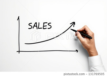 Hand drawing sales growth chart showing increasing trend Hand drawing sales growth chart showing increasing trend 131769505