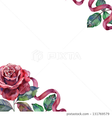 Greeting card with vintage red roses, watercolor, can be used as invitation card for wedding, birthday and other holiday. Greeting card with vintage red roses, watercolor, can be used as invitation card for wedding, birthday and other holiday. 131769579