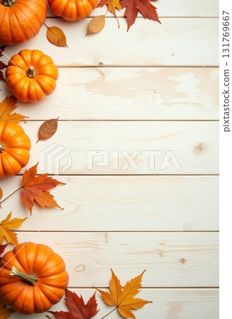 Wooden plank backdrop with pumpkin for Halloween 131769667