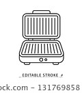 An electric grill icon in minimalist style with editable stroke. Kitchen appliance, cooking equipment, household device, modern technology, domestic utility, electric machine 131769858