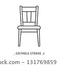 A chair icon in minimalist style with editable stroke. Furniture symbol, seating element, interior object, home decor concept, household pictogram, dining chair design, traditional graphic. 131769859