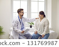 Overweight woman having consultation at doctor's office during medical examination in clinic. 131769987