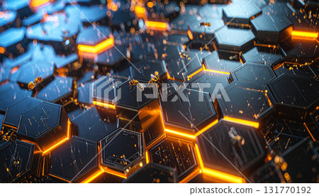 Blockchain Honeycomb Server Farm . Artificial Intelligence concept. Generated Image 131770192