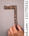 Wooden block letters forming words Profit Target on gray background. Concept of business strategy 131770332